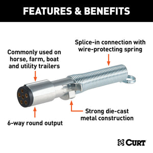 Curt 6-Way Round Connector Plug w/Spring (Trailer Side Packaged)