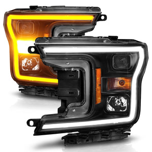 ANZO 2018-2020 Ford F-150 Projector Headlight w/ Plank Style Switchback Black Housing