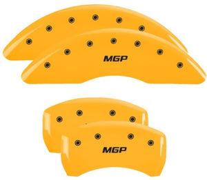 MGP 4 Caliper Covers Engraved Front & Rear MGP Yellow Finish Black Char 2019 Volkswagen Atlas