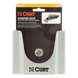 Curt Trailer Coupler Lock for 1-7/8in or 2in Flat Lip Couplers (Grey Aluminum)