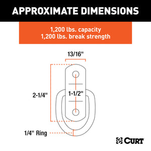 Curt 1in x 1-1/4in Surface-Mounted Tie-Down D-Ring (1200lbs Stainless)