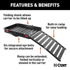 Curt 50in x 30-1/2in Aluminum Hitch Cargo Carrier w/Ramp