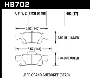 Hawk 11-12 Dodge Durango / 11-12 Jeep Grand Cherokee Perf Ceramic Rear Street Brake Pads