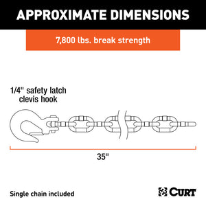 Curt 35in Safety Chain w/1 Clevis Hook (7800lbs Clear Zinc)