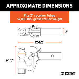Curt SecureLatch Receiver-Mount Ball & Pintle Hitch Combo (2in Shank 2in Ball 14K)