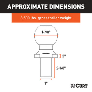 Curt 1-7/8in Trailer Ball (1in x 2-1/8in Shank 2in Rise 3500lbs Chrome)