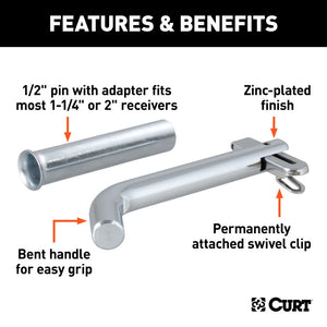 Curt 1/2in Swivel Hitch Pin w/5/8in Adapter (1-1/4in or 2in Receiver Zinc Packaged)