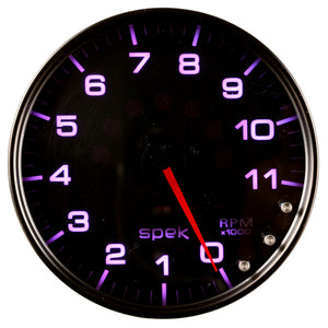 Autometer Spek-Pro Gauge Tachometer 5in 11K Rpm W/Shift Light & Peak Mem Black/Smoke/Black