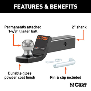 Curt Fusion Ball Mount w/1-7/8in Ball (2in Shank 5000lbs 2in Drop)