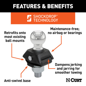 Curt RockerBall 2in Cushion Hitch Trailer Ball (1in Shank 7500lbs)