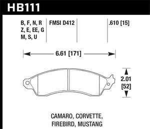 Hawk 94-04 Mustang Cobra / 88-95 Corvette 5.7L / 88-92 Camaro w/ Hvy Duty Brakes Front Performance C