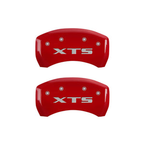 MGP 4 Caliper Covers Engraved Front Cadillac Engraved Rear XTS Red finish silver ch