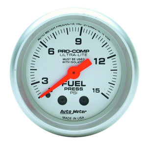 Autometer Ultra-Lite 52mm 0-15 PSI Mechanical Fuel Pressure Gauge