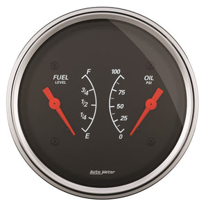 AutoMeter Gauge Dual Fuel & Oilp 3-3/8in. 240 Ohm(e) to 33 Ohm(f) & 100PSI Elec Designer Black