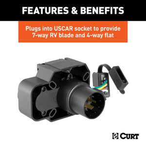 Curt Dual-Output 7 & 4-Way Connector w/Backup Alarm (Plugs into USCAR)