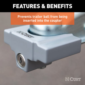 Curt Trailer Coupler Lock for 1-7/8in or 2in Flat Lip Couplers (Grey Aluminum)