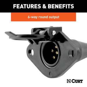 Curt 6-Way Round Connector Socket (Vehicle Side Black Plastic)