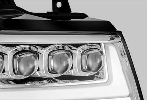 AlphaRex 07-13 Chevy Avalanche NOVA LED Proj Headlights Plank Style Design Chrome w/Activ Light/DRL