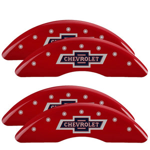 MGP 4 Caliper Covers Engraved F & R 100th Anniv Red Finish Silver Char 2019 Chevy Silverado 3500 HD