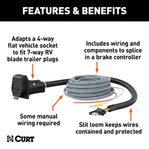 Curt 4-Way Flat Electrical Adapter w/Brake Controller Wiring