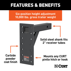 Curt Adjustable Pintle Mount (2in Shank 10000lbs 13in High 10in Long)