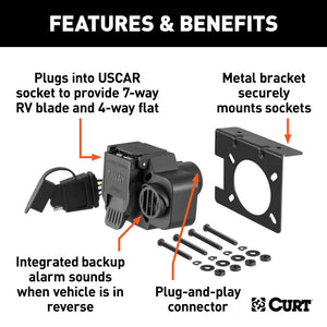 Curt Dual-Output 7 & 4-Way Connector w/Backup Alarm (Plugs into USCAR)