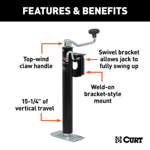 Curt Bracket-Mount Swivel Jack w/Top Handle (2000lbs 15in Travel)