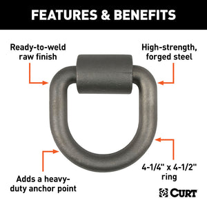 Curt 3inx 3in Weld-On Tie-Down D-Ring (8833lbs Raw Steel)