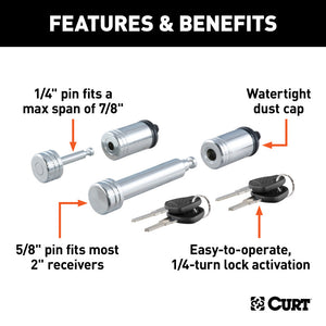 Curt Hitch & Coupler Lock Set (2in Receiver 7/8in Latch)