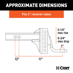 Curt Adjustable Channel Mount w/1in Ball Hole (2in Shank 6000lbs 6-3/4in Drop)