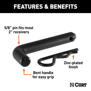 Curt 5/8in Hitch Pin (2in Receiver Black Packaged)