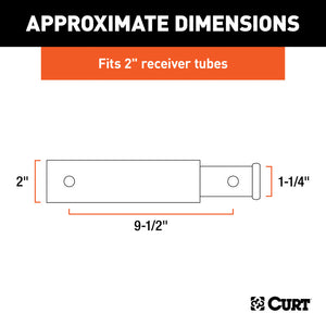 Curt Receiver Tube Adapter (2in to 1-1/4in Shank 3500lbs GTW 9-1/2in Length)