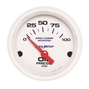 Autometer Ultra-Lite 2-1/16in Electric 100 PSI Oil Pressure Gauge Marine White