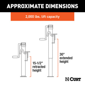 Curt Bracket-Mount Swivel Jack w/Side Handle (2000lbs 15in Travel)
