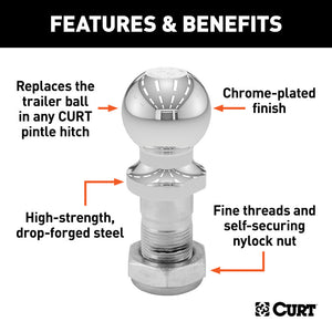 Curt Replacement 2in Pintle Ball (10000lbs 1-1/4in Shank)