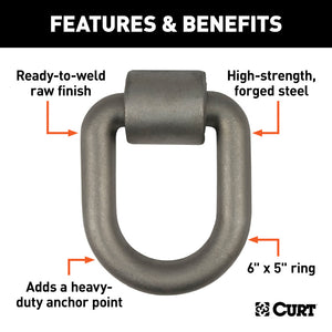 Curt 3inx 4in Weld-On Tie-Down D-Ring (15587lbs Raw Steel)