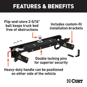 Curt 11-16 Ford F-350 Super Duty Double Lock Gooseneck Hitch Kit w/Installation Brackets