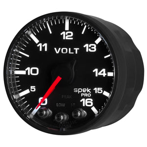 AutoMeter Gauge Voltmeter 2-1/16in. 16V Stepper Motor W/Peak & Warn Blk/Blk Spek-Pro