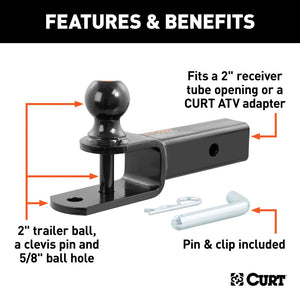 Curt 3-in-1 ATV Ball Mount w/2in Shank & 2in Trailer Ball