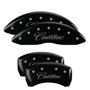 MGP 4 Caliper Covers Engraved Front & Rear Cursive/Cadillac Black finish silver ch