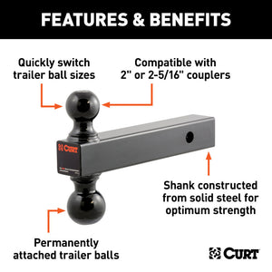 Curt Multi-Ball Mount (2in Solid Shank 2in & 2-5/16in Black Balls)