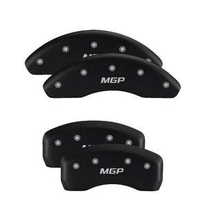 MGP Front set 2 Caliper Covers Engraved Front Silverado Red finish silver ch