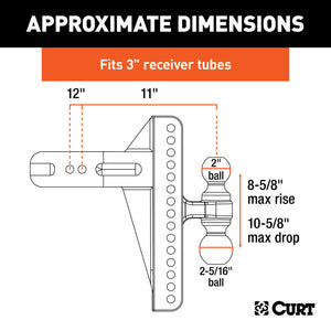 Curt Adjustable Channel Mount w/Dual Ball (3in Shank 21000lbs 10-5/8in Drop)