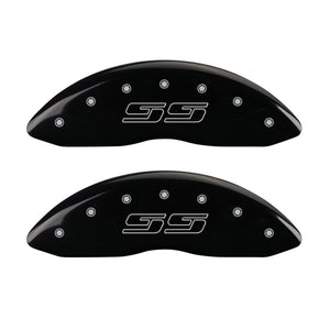 MGP 4 Caliper Covers Engraved Front & Rear Avalanche style/SS Black finish silver ch