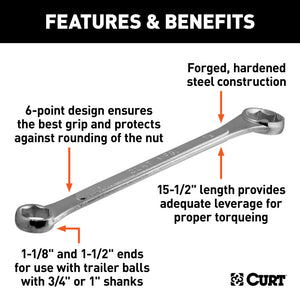 Curt Trailer Ball Box-End Wrench (Fits 1-1/8in or 1-1/2in Nuts)