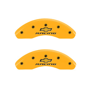 MGP 4 Caliper Covers Engraved F & R Chevy Racing Yellow Finish Black Char 2002 Chevrolet Impala