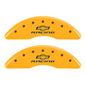 MGP 4 Caliper Covers Engraved F & R Chevy Racing Yellow Finish Black Char 2016 Chevrolet Camaro