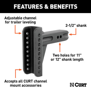 Curt Replacement 2-1/2in Adjustable Channel Mount Shank (20000lbs)