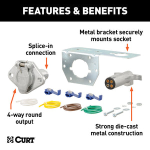 Curt 4-Way Round Connector Plug & Socket w/Hardware (Packaged)