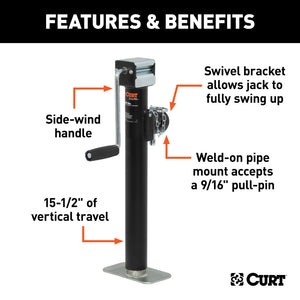 Curt Pipe-Mount Swivel Jack w/Side Handle (5000lbs 15in Travel)